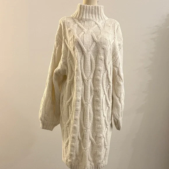H&M | Dresses | Hm Cream Long Sleeve Cable Knit Dress | Poshmark